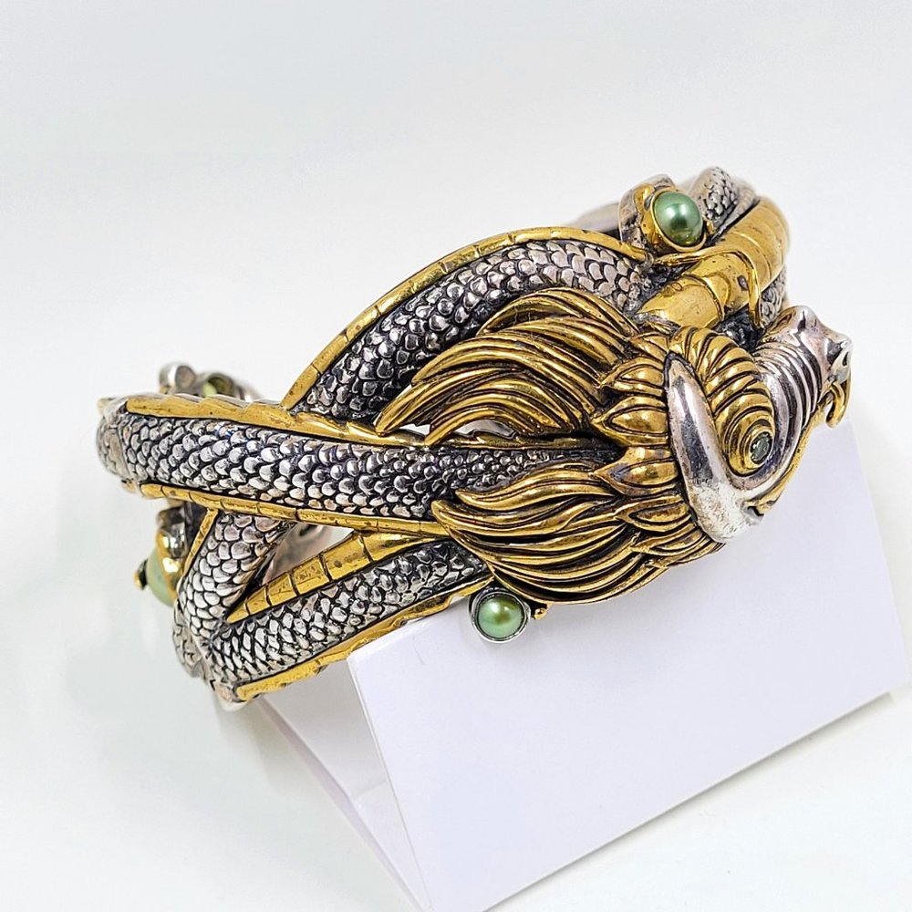 Sterling Silver w/ Pearl Accents/ Peridot Dream Silver Dragon Cuff